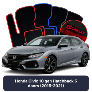 Velúrové autokoberce OMEVO pre Honda Civic 10 gen Hatchback 5 dverí (2015-2021)
