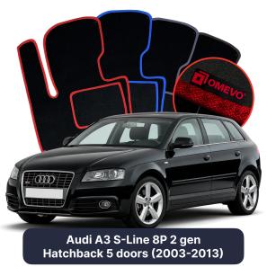 Velúrové autokoberce OMEVO pre Audi A3 S-Line 8P 2 gen Hatchback 5 dverí (2003-2013)