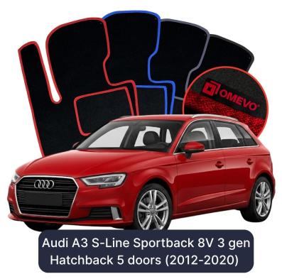 Velúrové autokoberce OMEVO pre Audi A3 S-Line Sportback 8V 3 gen Hatchback 5 dverí (2012-2020)