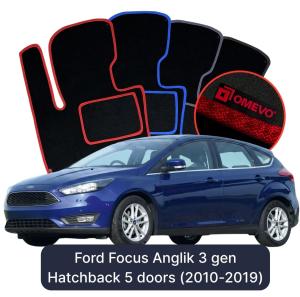 Velúrové autokoberce OMEVO pre Ford Focus Angleška različica 3 gen Hatchback 5-dverový (2010-2019)