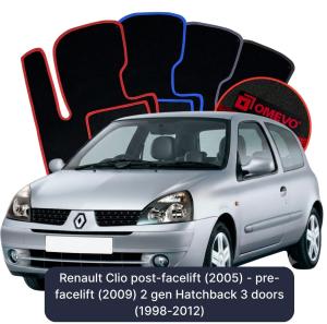 Velúrové autokoberce OMEVO pre Renault Clio Polifting (2005) - prelifting (2009) 2 gen Hatchback 3 dvere (1998-2012)