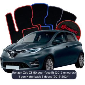 Velúrové autokoberce OMEVO pre Renault Zoe ZE 50 Polifting (od 2019) 1 gen Hatchback 5 dverí (2012-2024)