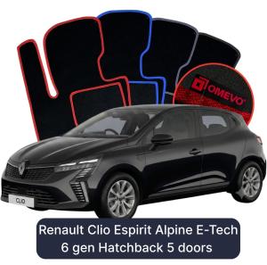 Velúrové autokoberce OMEVO pre Renault Clio Espirit Alpine E-Tech 6 gen Hatchback 5 dverí (2025-2026)
