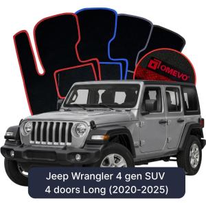 Velúrové autokoberce OMEVO pre Jeep Wrangler 4 gen SUV 4-dverový Long (2020-2025)