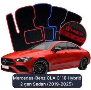 Velúrové autokoberce OMEVO pre Mercedes-Benz CLA Hybrid C118 2 gen Sedan (2019-2024)