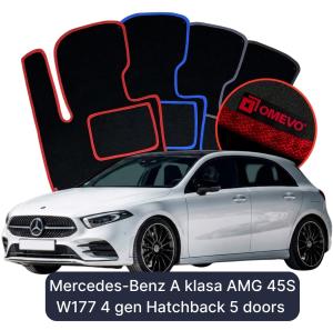 Velúrové autokoberce OMEVO pre Mercedes-Benz A klasa AMG 45S W177 4 gen Hatchback 5 dverí (2019-2025)