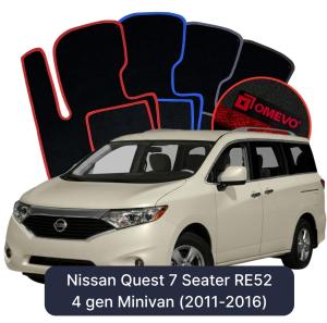 Velúrové autokoberce OMEVO pre Nissan Quest 7-miestny RE52 4 gen Minivan (2011-2016)