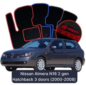 Velúrové autokoberce OMEVO pre Nissan Almera N16 2 gen Hatchback 3 dvere (2000-2008)