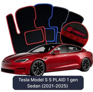 Velúrové autokoberce OMEVO pre Tesla Model S Plaid 1 gen Sedan (2021-2025)