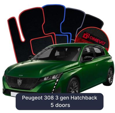 Velúrové autokoberce OMEVO pre Peugeot 308 3 gen Hatchback 5 dverí (2021-2025)