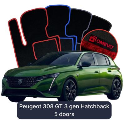 Velúrové autokoberce OMEVO pre Peugeot 308 GT 3 gen Hatchback 5-dverový (2021–2025)