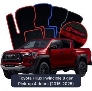 Velúrové autokoberce OMEVO pre Toyota Hilux Invincible 8 gen Pick-up 4 dvere (2015-2025)